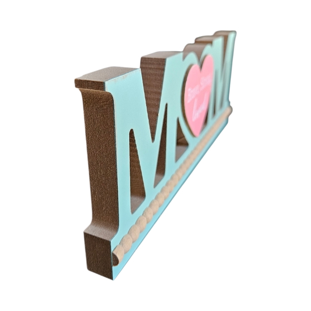 Brave Strong Loved MOM Wooden Table Decor - Tiffany Blue & Pink - Picture 3 of 6